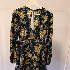 Floral Pattern Dress with Open V Shape Back